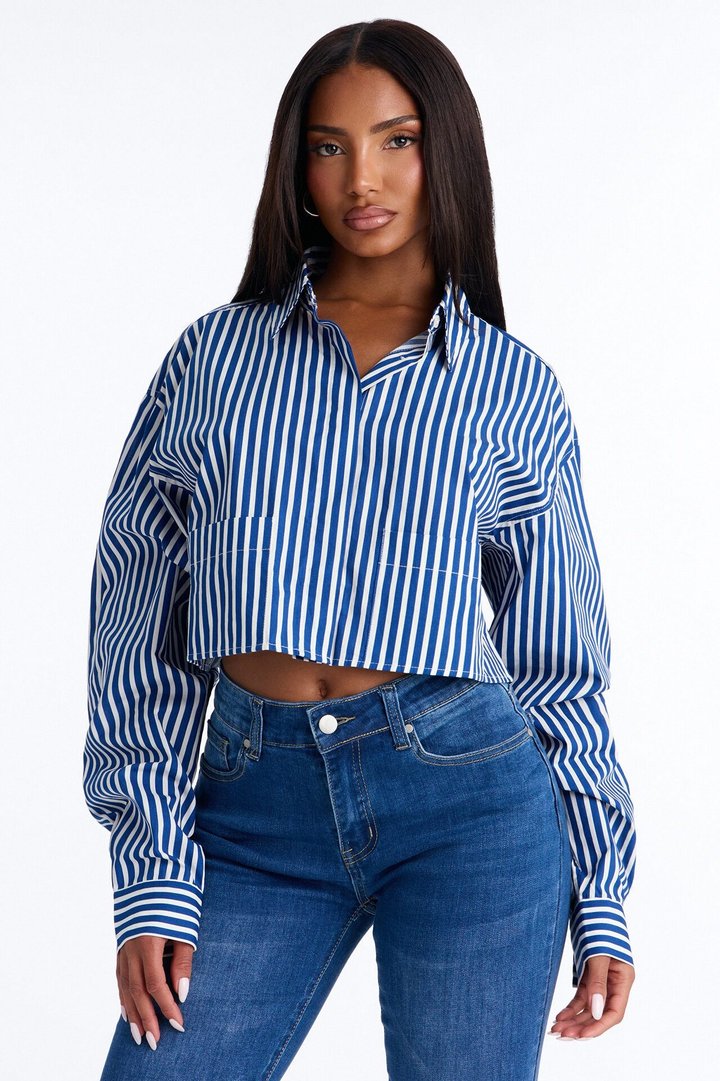 Beachside Babe Long Sleeve Striped Shirt - Blue/combo