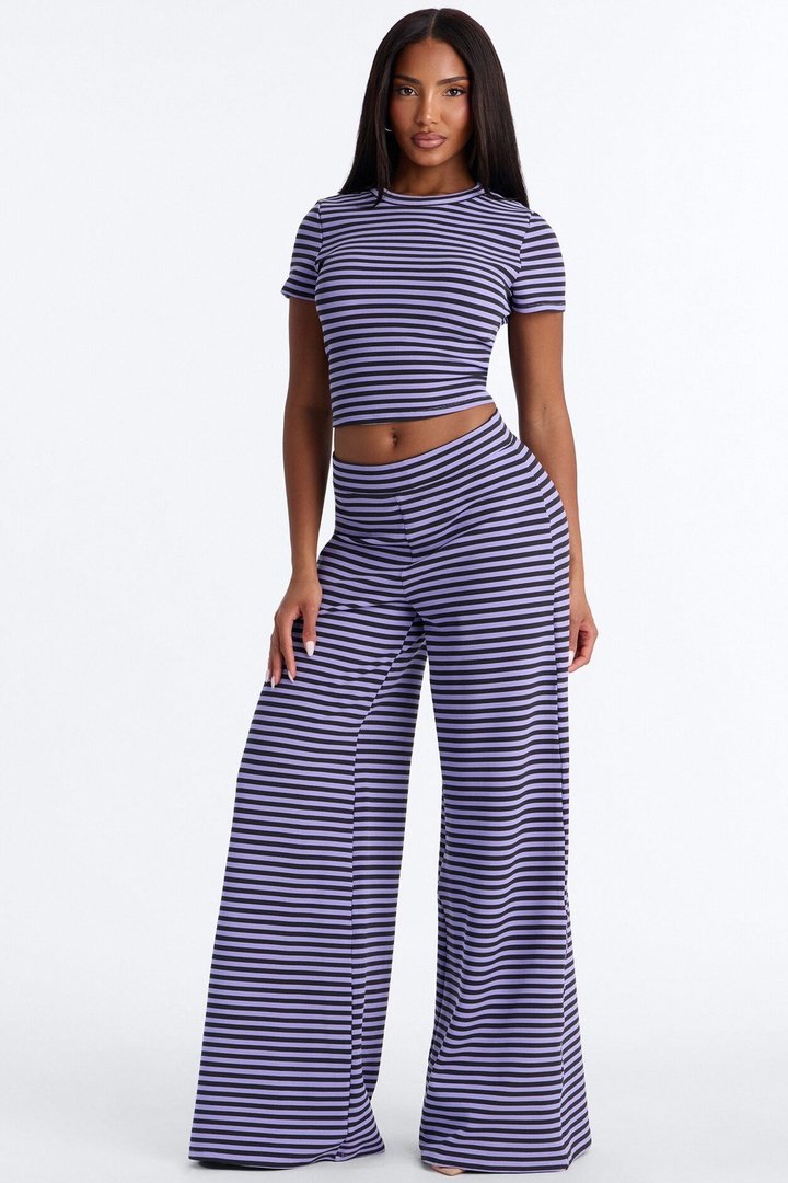 Hyped In Stripes Pant Set - Lavender/combo