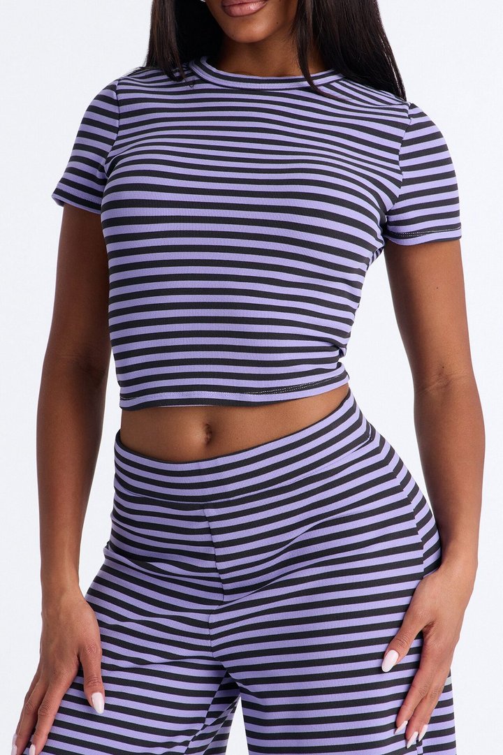Hyped In Stripes Pant Set - Lavender/combo