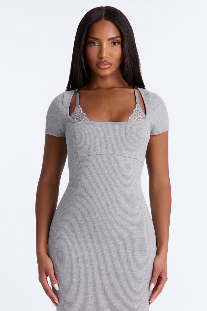 Savanna Lace Snatched Maxi Dress - HeatherGrey