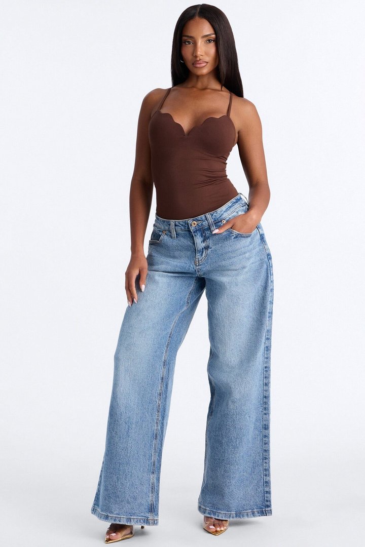 Sydney Padded Scallop Neck Seamless Bodysuit - Brown