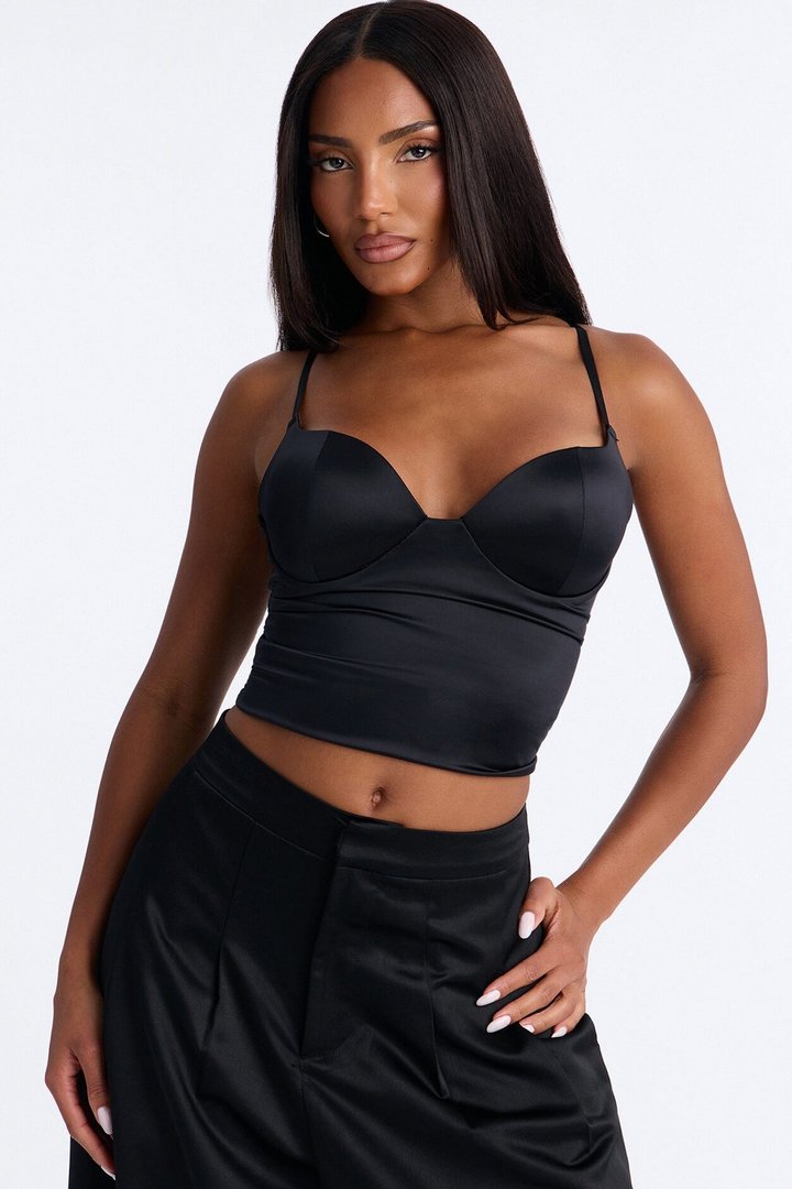 Catherine Sweetheart Satin Padded Top - Black