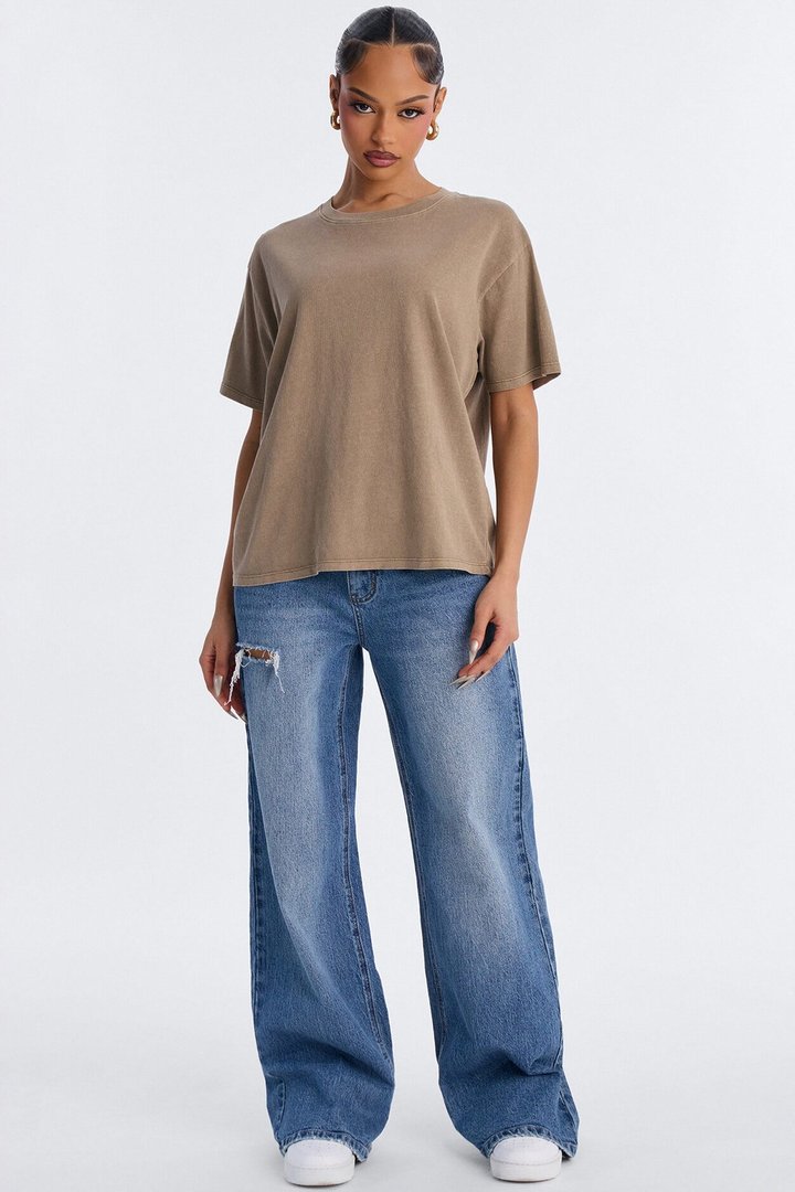 Billie Oversized Washed Crew Neck T-Shirt - Mocha