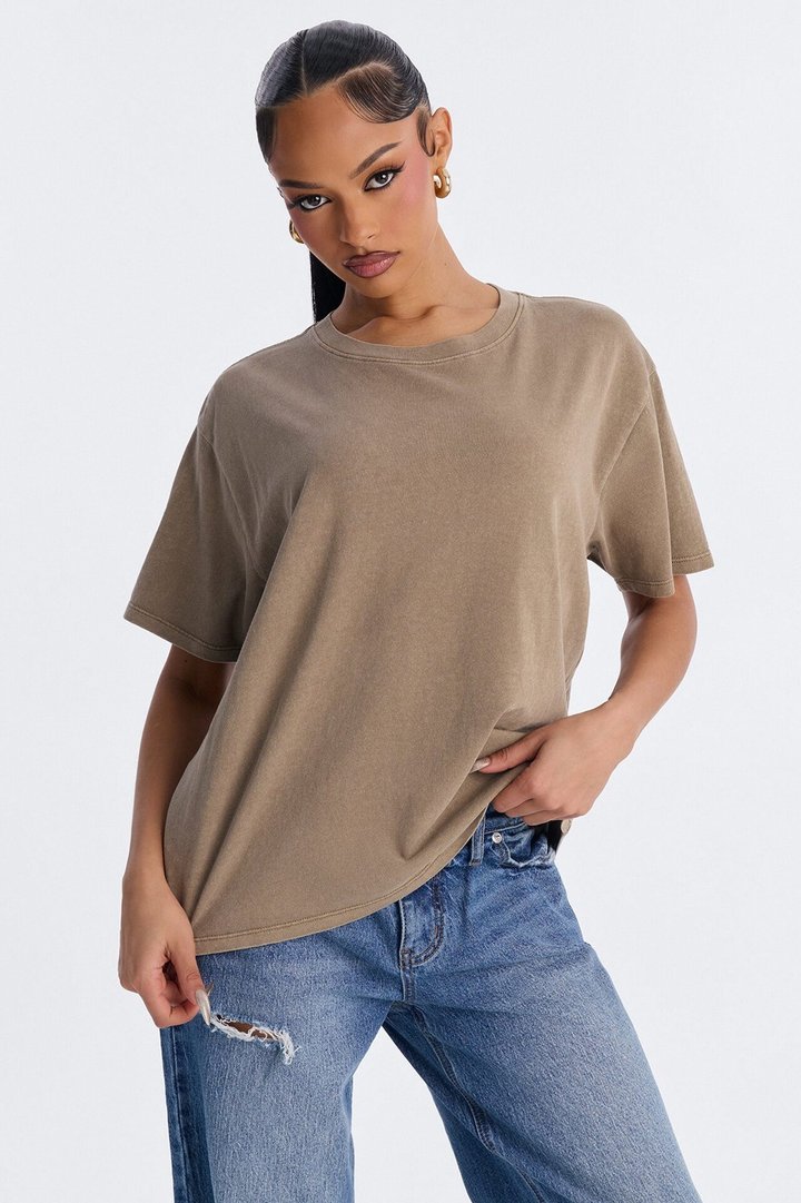 Billie Oversized Washed Crew Neck T-Shirt - Mocha