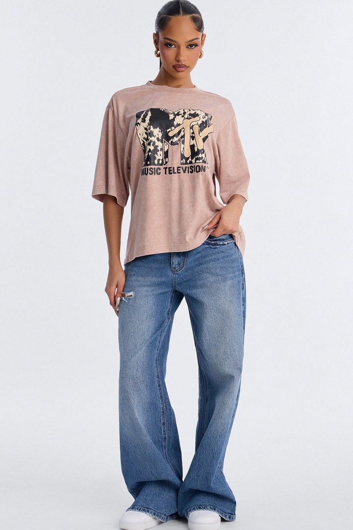 MTV Boxy Crop Tee - Brown