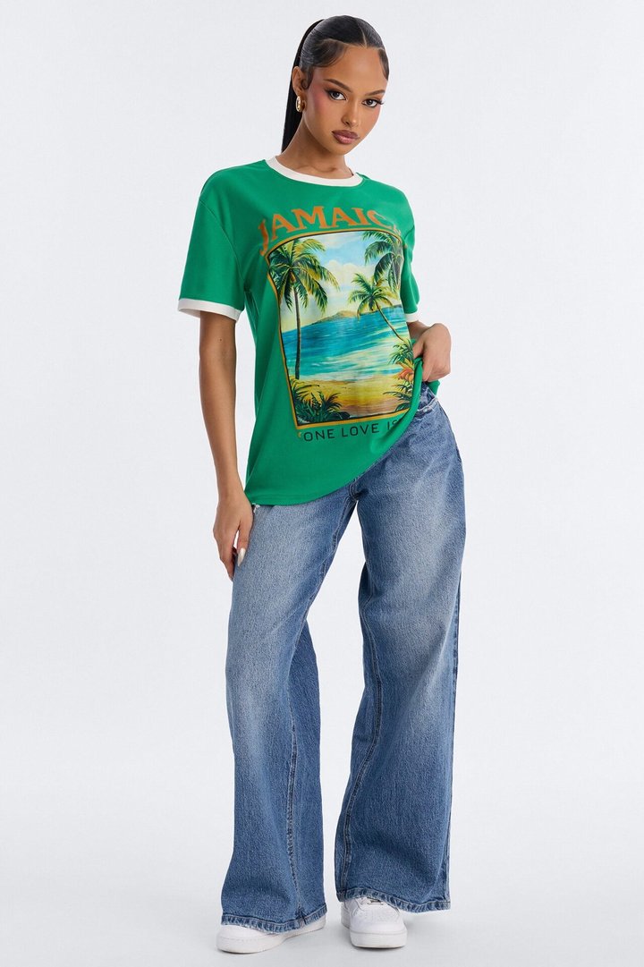 Jamaica Oversized Ringer Tee - Green