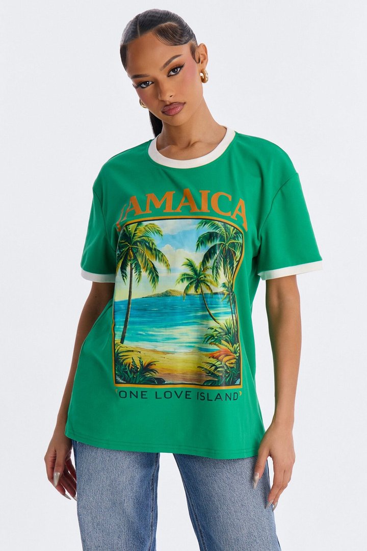 Jamaica Oversized Ringer Tee - Green