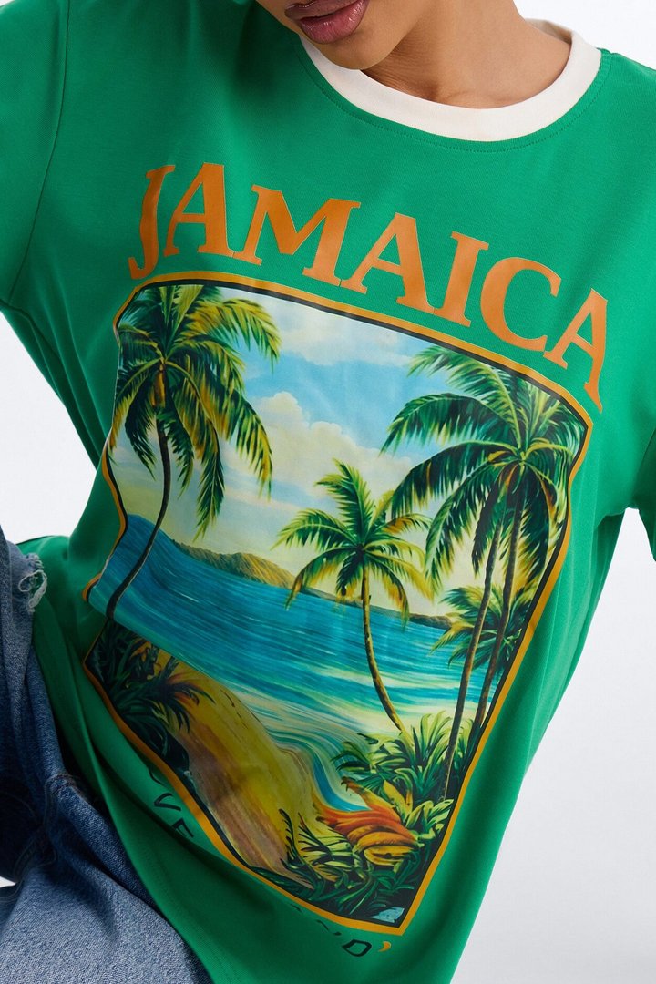 Jamaica Oversized Ringer Tee - Green