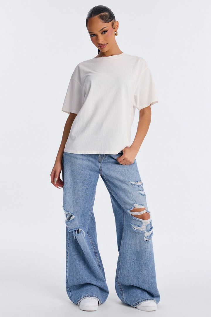 Billie Oversized Washed Crew Neck T-Shirt - Off White