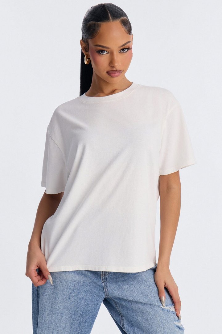 Billie Oversized Washed Crew Neck T-Shirt - Off White