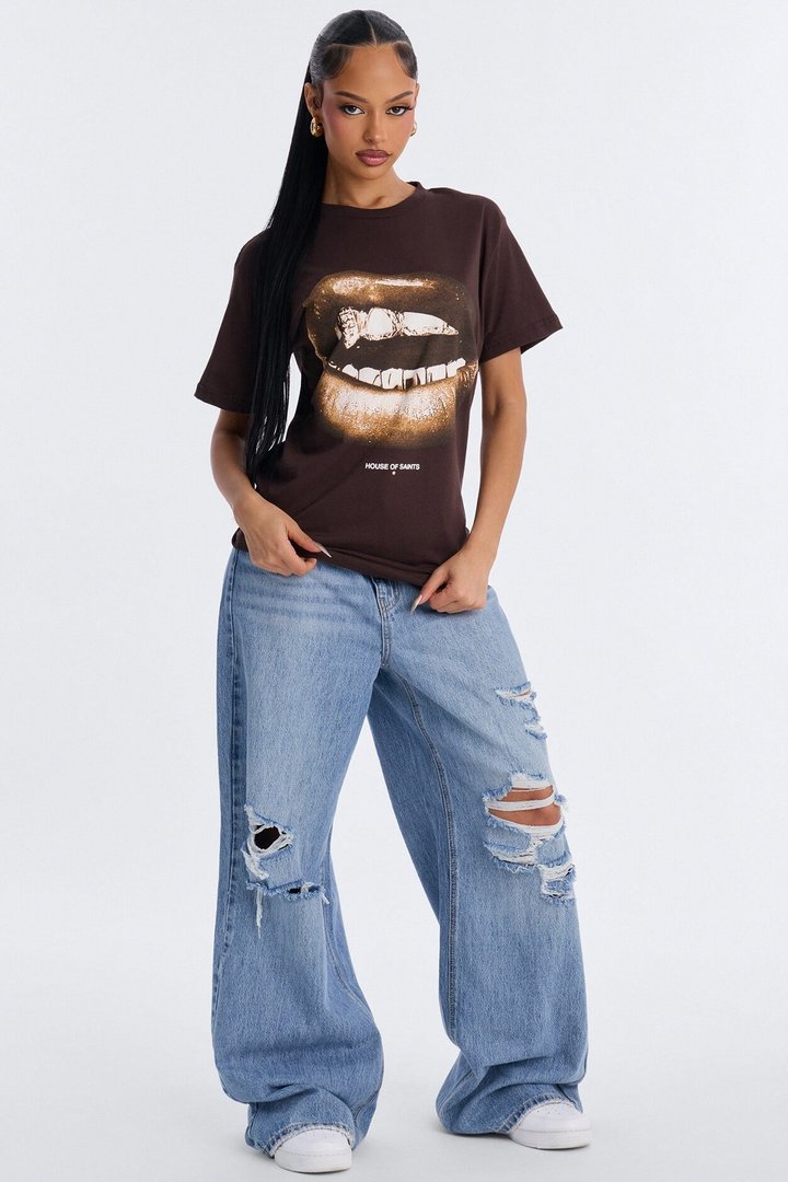 House Of Saints Grills Oversized Tee - Brown