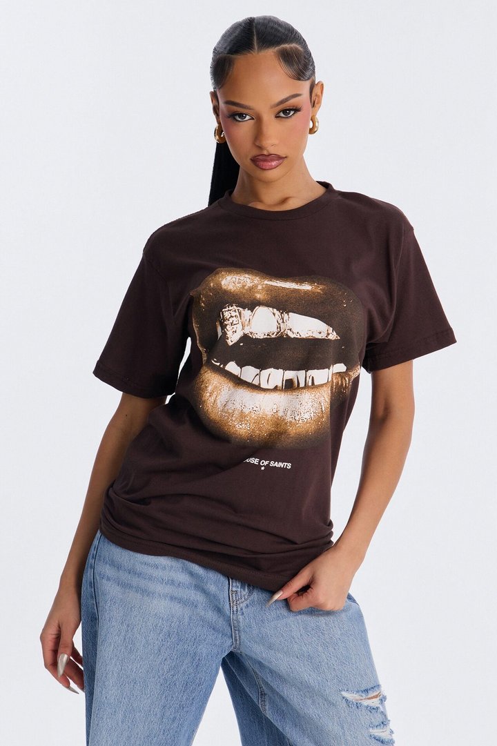 House Of Saints Grills Oversized Tee - Brown