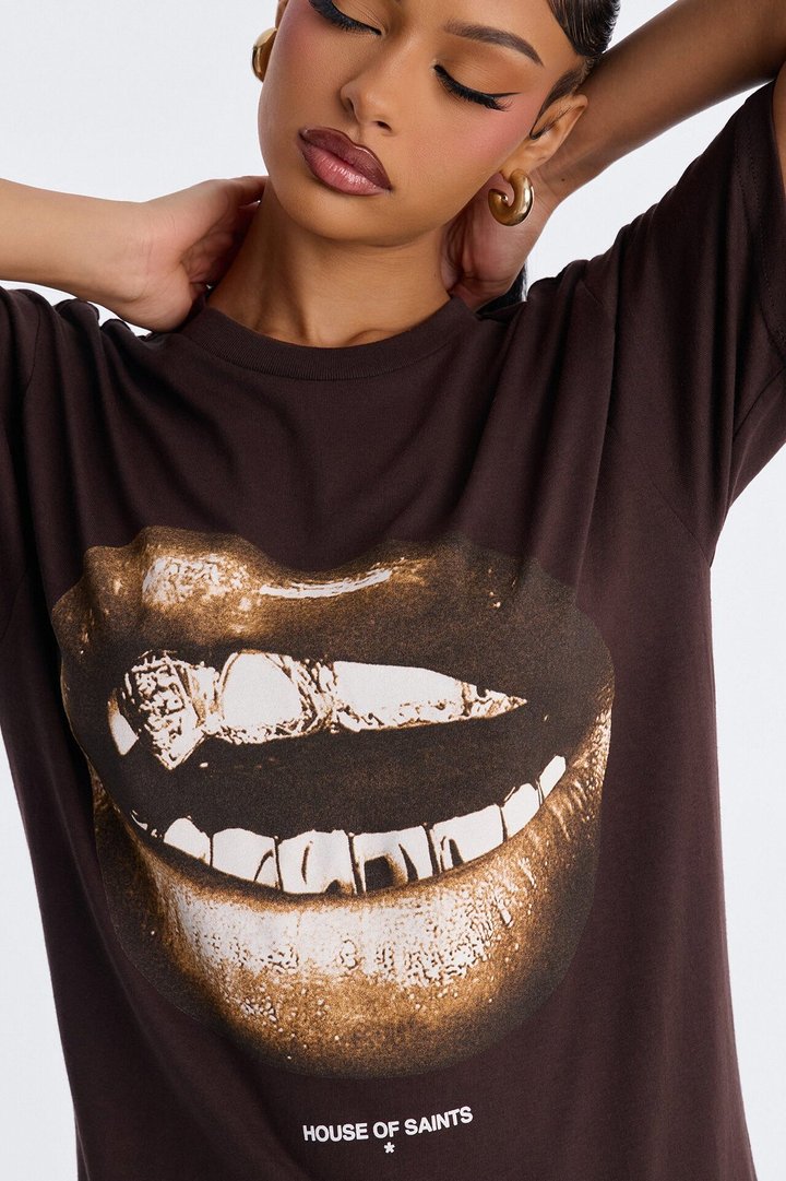 House Of Saints Grills Oversized Tee - Brown