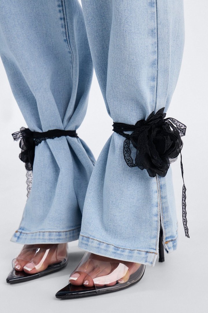 Pretty Little Ties Denim Pant Set - Light Wash