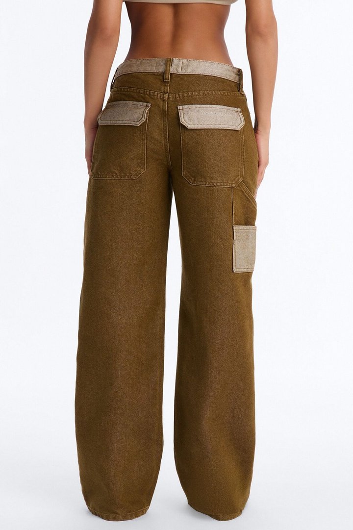 The Cold Shoulder Shiny Denim Jeans - Brown