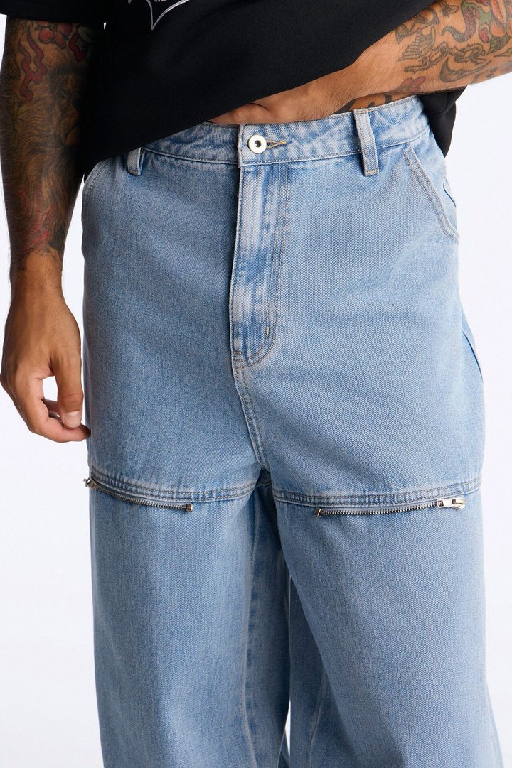 Zip-Off 2 Way Baggy Jean - Light Blue Wash