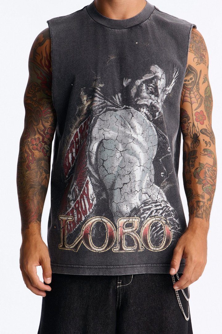 Lobo Distressed Vintage Muscle Tee - Black