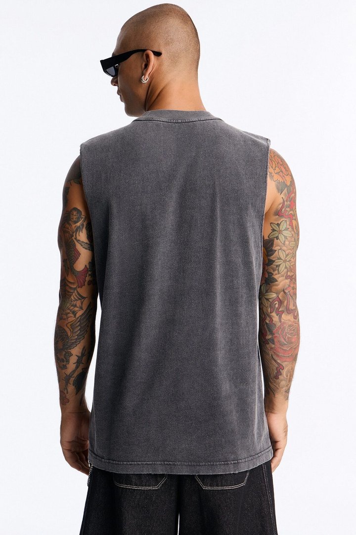 Lobo Distressed Vintage Muscle Tee - Black