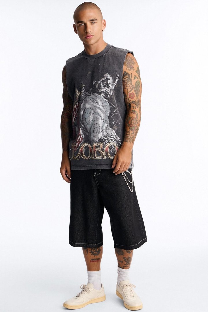 Lobo Distressed Vintage Muscle Tee - Black