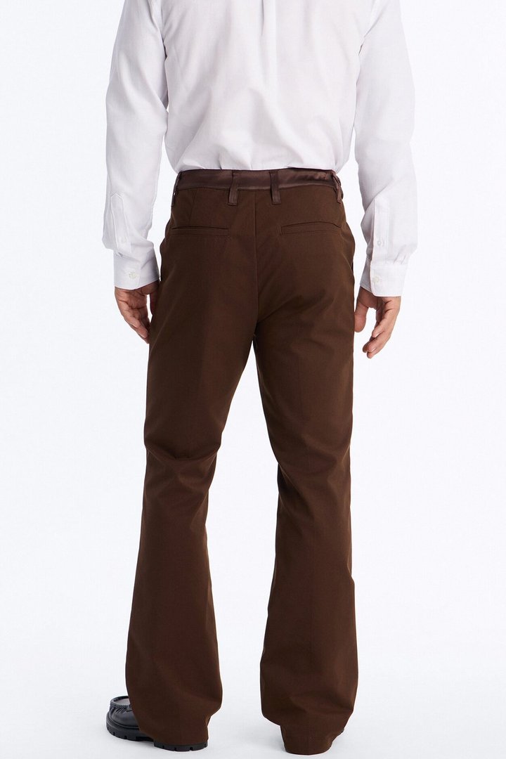 Satin Wrapped Waistband Straight Flare Trouser - Brown