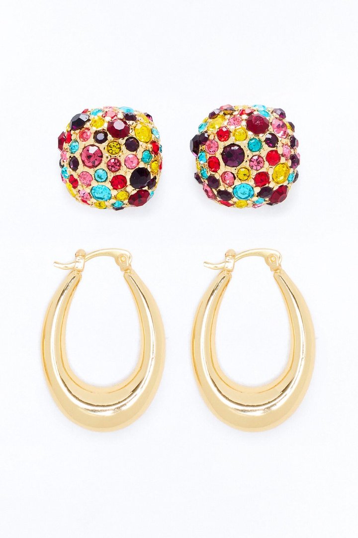 Glowing Days 2 Pair Multi Earring Set - Gold/Multi