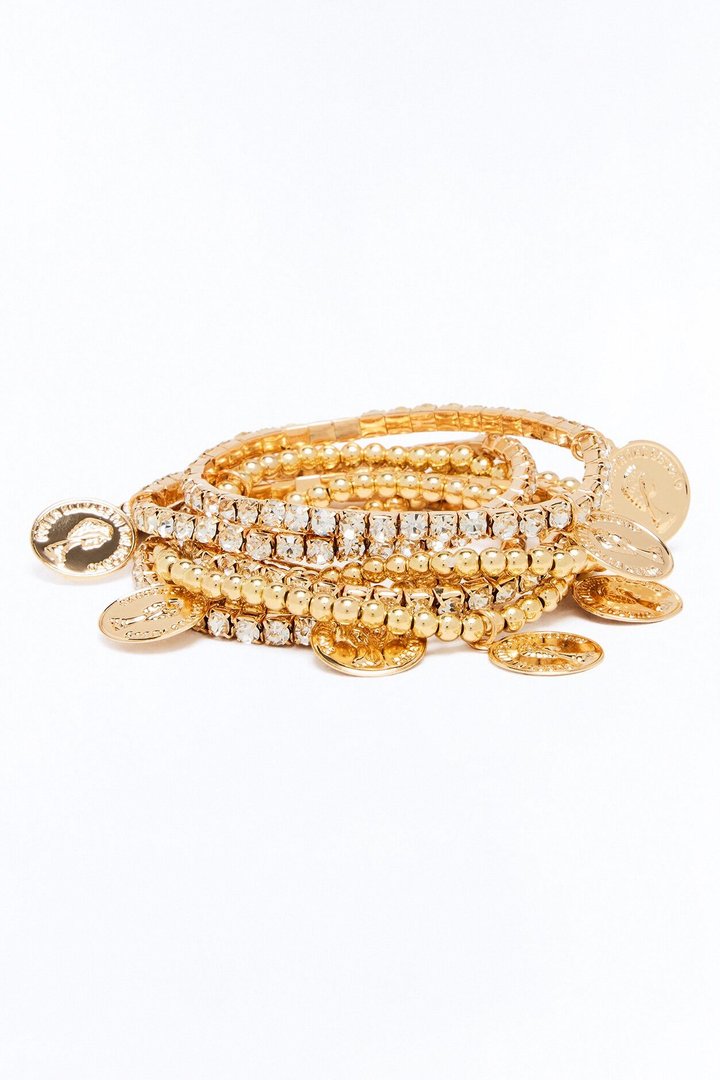 One Of Many Coin 7 Piece Bracelet Set - Gold