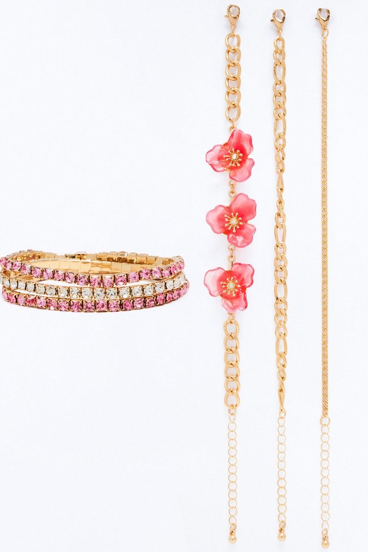 Perfect Floral Vibes 6 Piece Bracelet Set - Pink