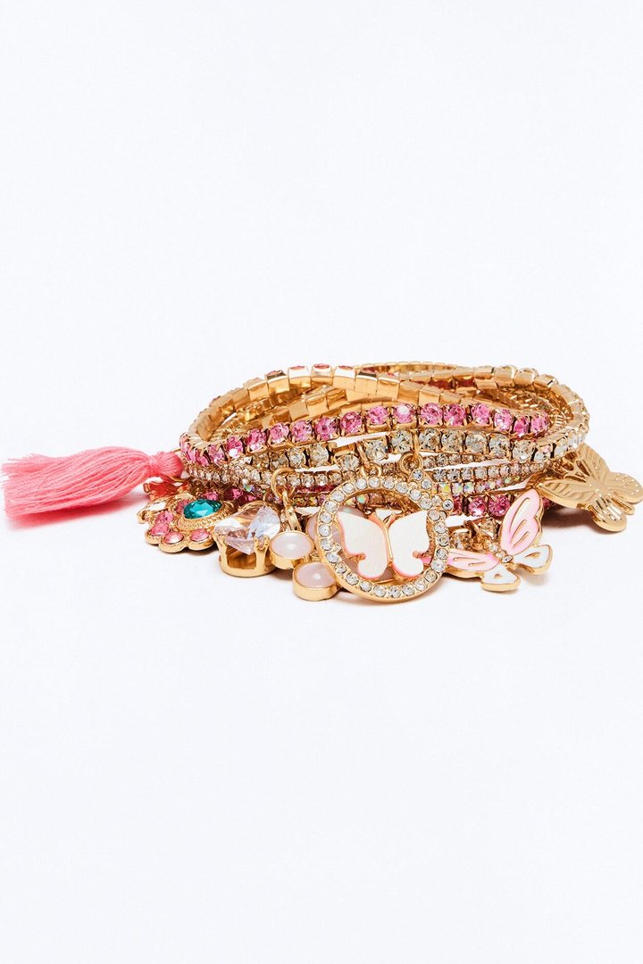 Fly Away Butterfly 7 Piece Bracelet Set - Pink