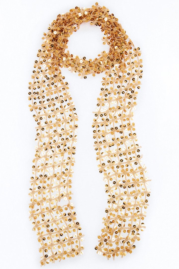 Flashing Lights Skinny Sequin Scarf - Gold