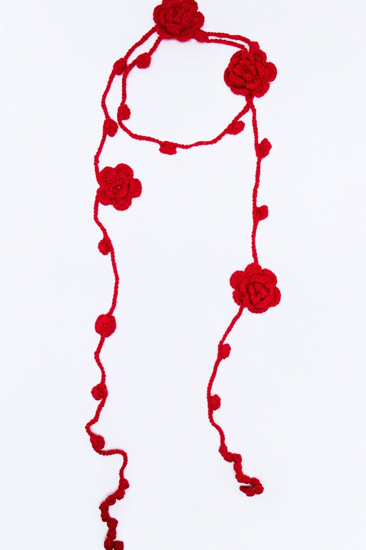 In Full Bloom Crochet Necklace Scarf - Red