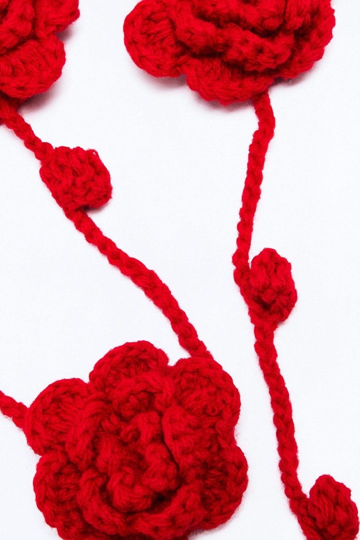 In Full Bloom Crochet Necklace Scarf - Red