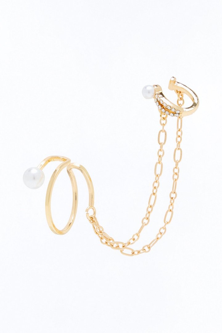 Silent Treatment Layered Chain Link Earcuff - Gold