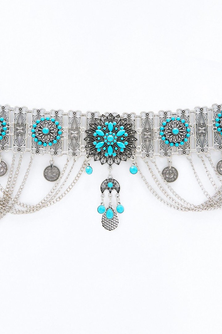 Other Worlds Jeweled Chain Belt - Turquoise