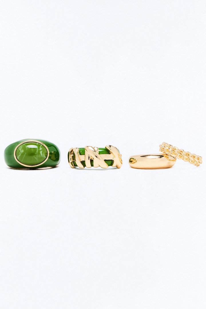 Relax And Reset 4 Piece Ring Set - Gold/Green