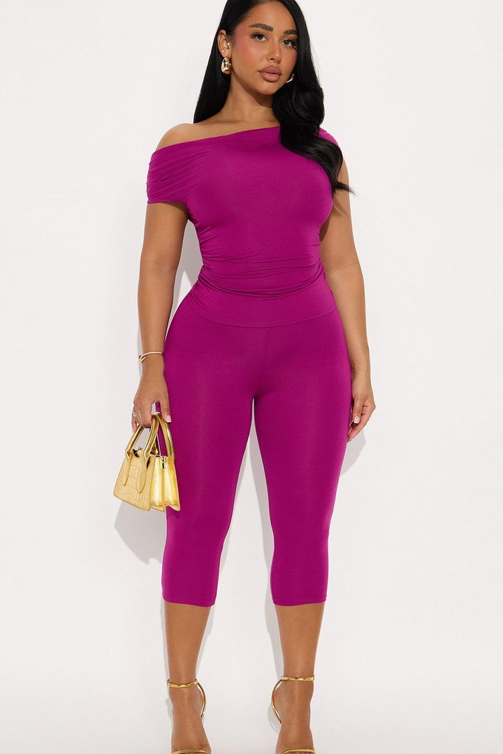 Havana Off Shoulder Capri Pant Set - Magenta