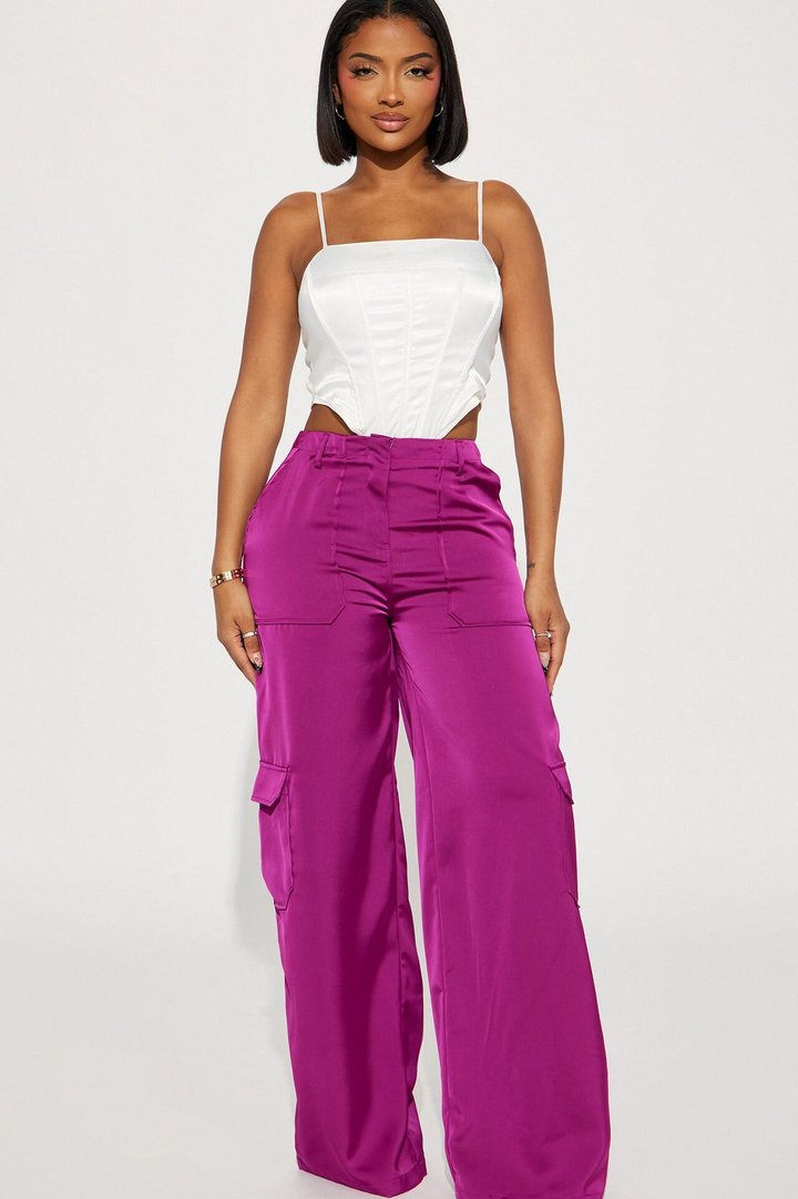 Pretty Girl Satin Cargo Pant - Magenta