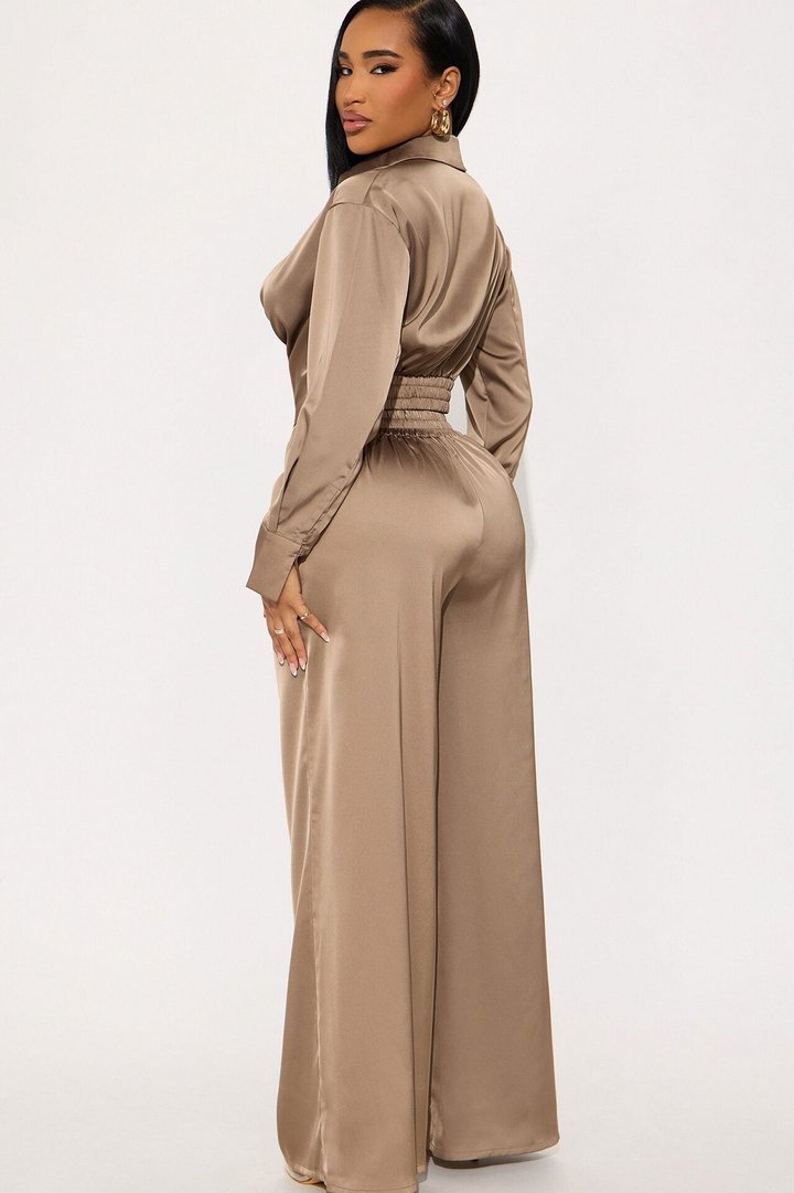 Champagne Dreams Satin Pant Set - Bronze