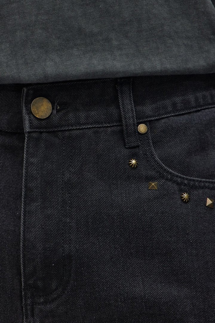 Straight Going Down Studded Jeans - Black Wash