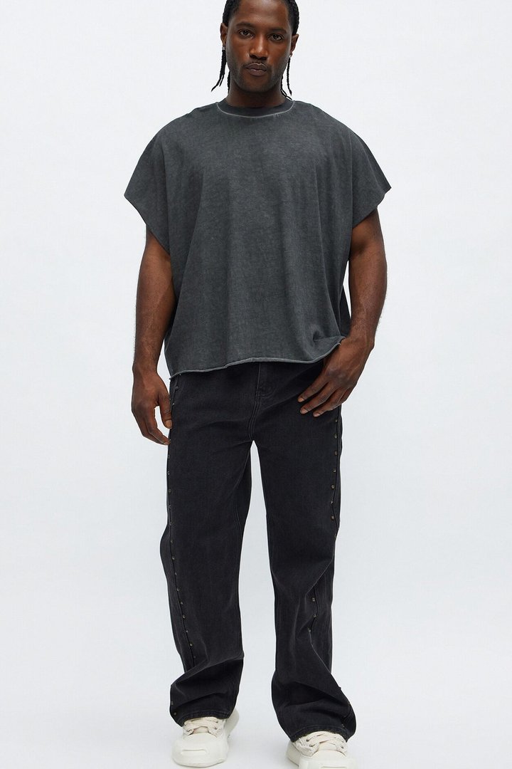 Straight Going Down Studded Jeans - Black Wash