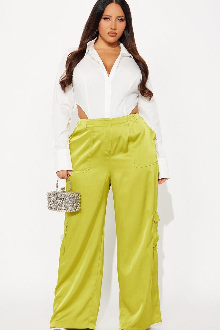 Pretty Girl Satin Cargo Pant - Chartreuse