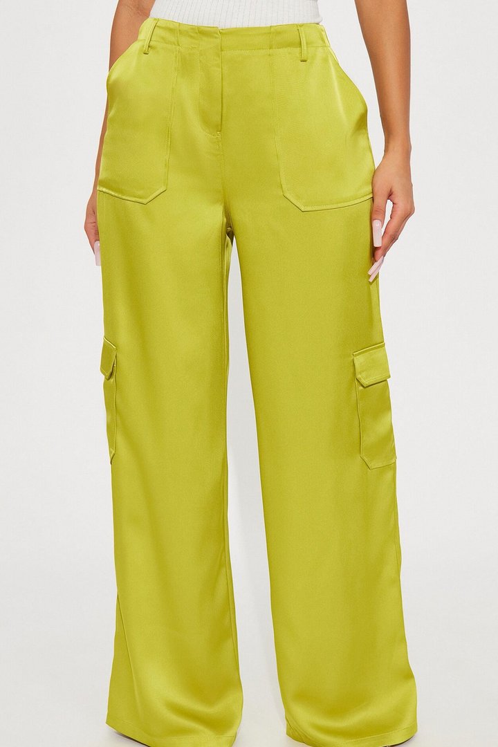 Pretty Girl Satin Cargo Pant - Chartreuse