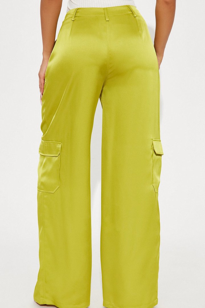 Pretty Girl Satin Cargo Pant - Chartreuse