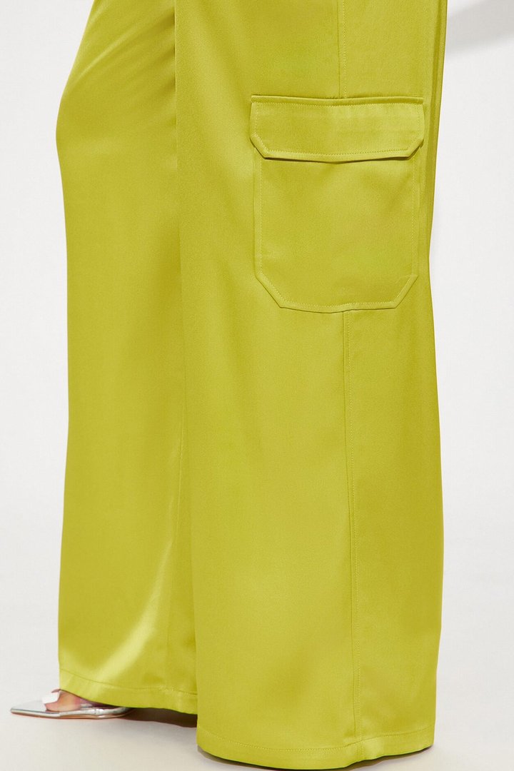 Pretty Girl Satin Cargo Pant - Chartreuse