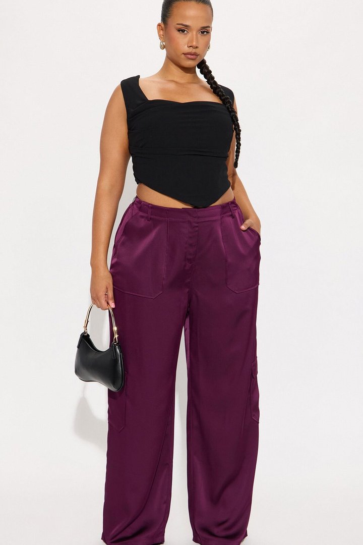 Pretty Girl Satin Cargo Pant - Plum