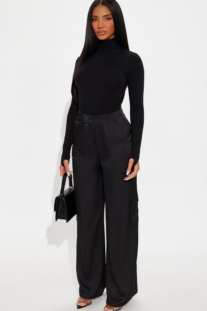Pretty Girl Satin Cargo Pant - Black
