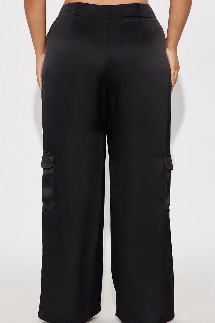 Pretty Girl Satin Cargo Pant - Black