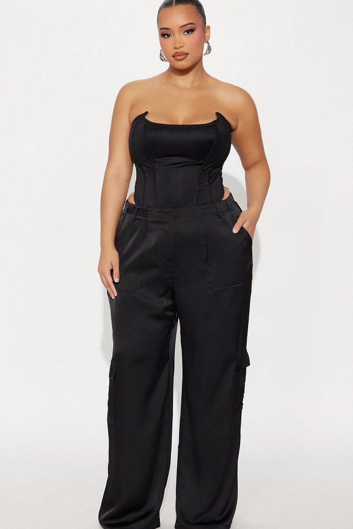 Pretty Girl Satin Cargo Pant - Black