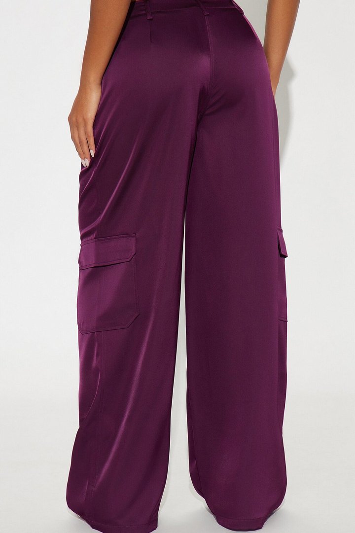 Pretty Girl Satin Cargo Pant - Plum