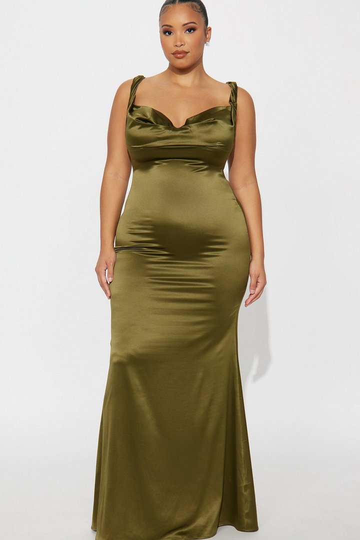 Devoted To You Satin Backless Gown - Olive