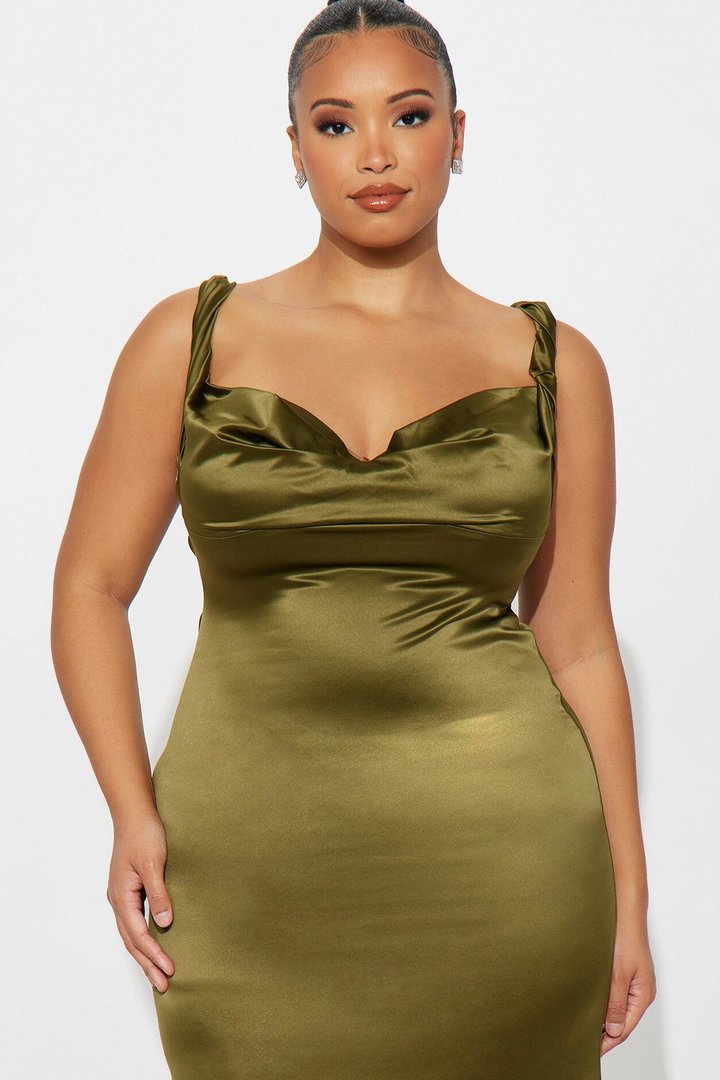 Devoted To You Satin Backless Gown - Olive